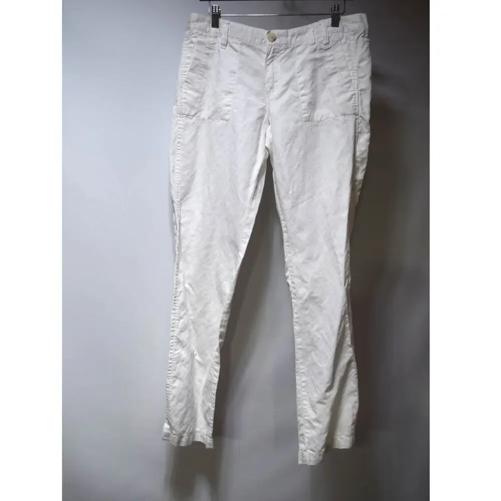 Banana Republic Jade White Linen Blend Straight Leg Pants Women's Size 10